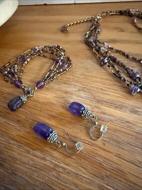 Amethyst Multi-Strand Necklace, Bracelet & Earring Set. May be “Park Lane”
